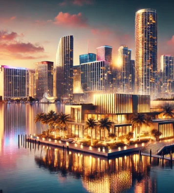 DALL·E 2024-12-28 23.17.32 - A stunning and luxurious background image for a luxury real estate website. Features a vibrant Miami skyline during sunset with gold and pink tones, p