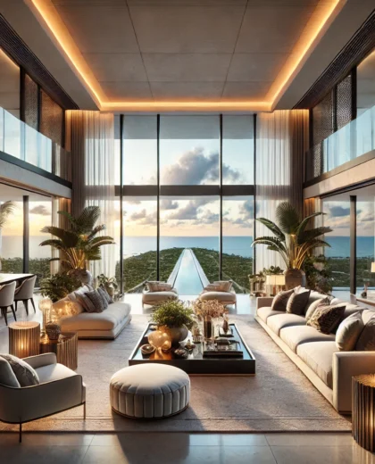 DALL·E 2024-12-15 00.25.42 - A luxurious Miami penthouse living room with floor-to-ceiling windows offering a panoramic ocean view. The space features contemporary design, plush f